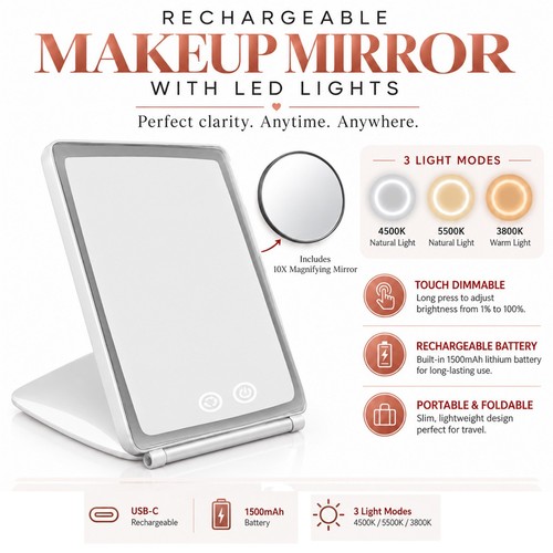 Rechargeable make mirror - up,