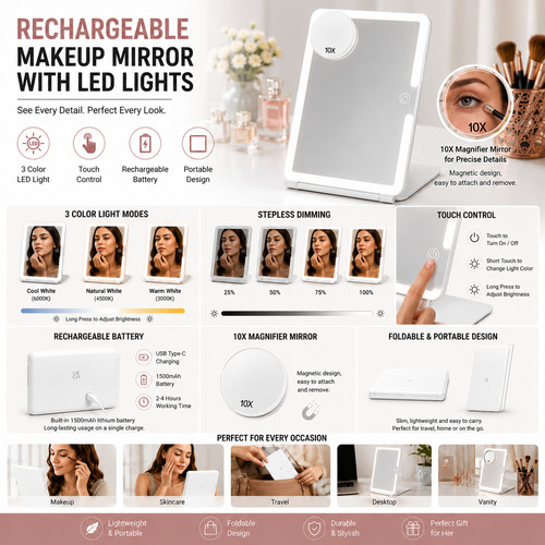 Rechargeable makeup mirror - rechargeable, 3